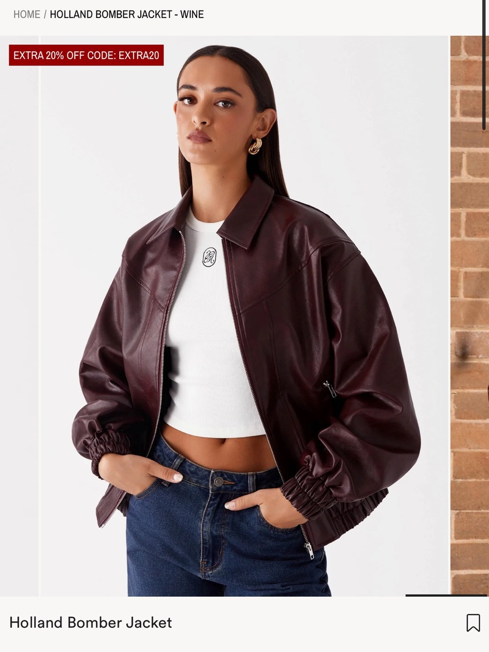 Peppermayo Wine Faux-Leather Holland Bomber Jacket - Picture 6 of 7